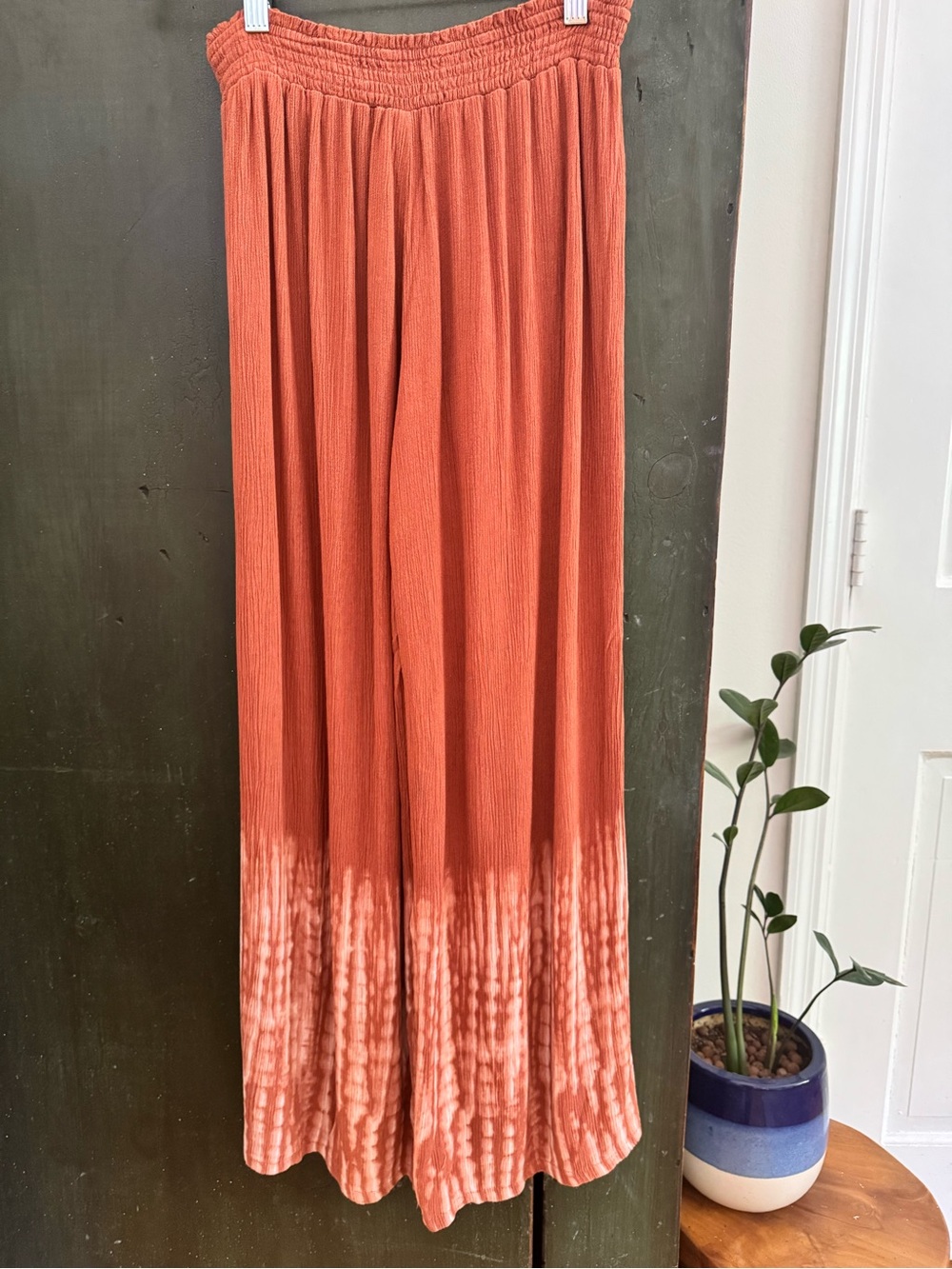 Women’s Bohemian Rust Orange Tie-Dye Terracotta Wide Leg Elastic stretch Pants